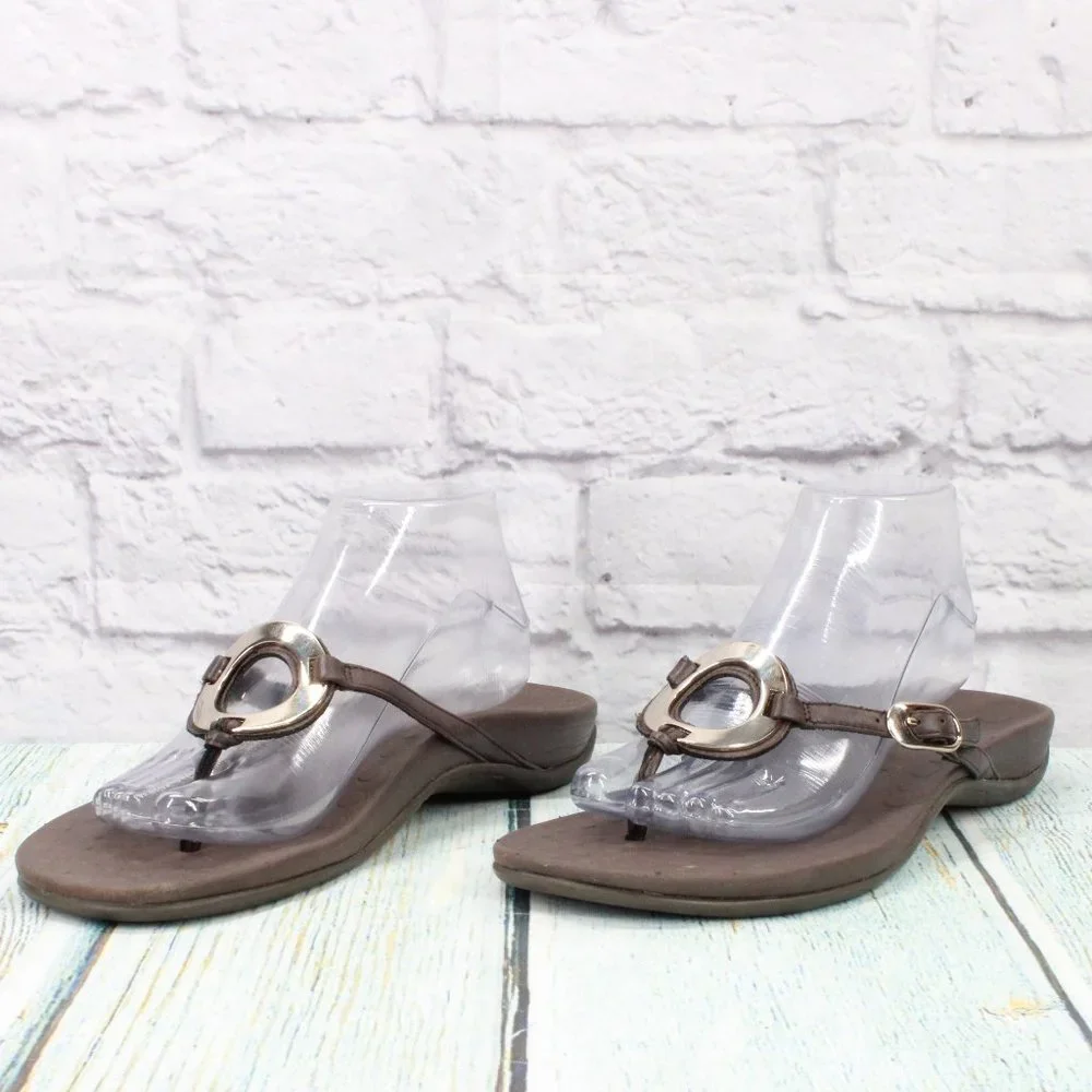OrthaHeel Yolanda Brown Leather Flip Flop Orthotic Thong Sandals Size 11 - Picture 2 of 9
